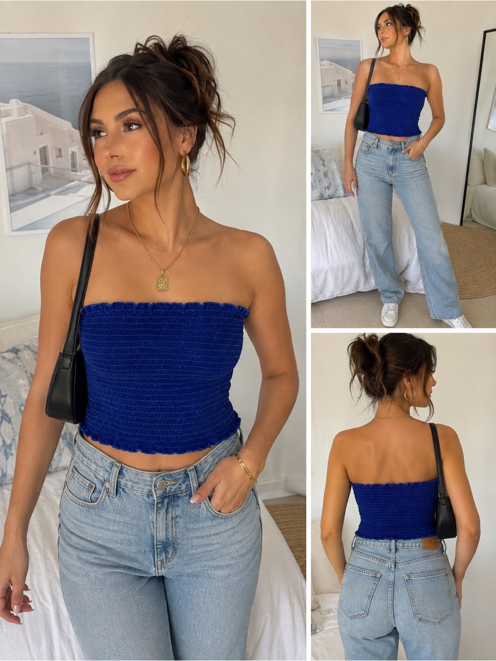 Urban Outfitters Blue Velvet Smocked Tube Top | XS/S